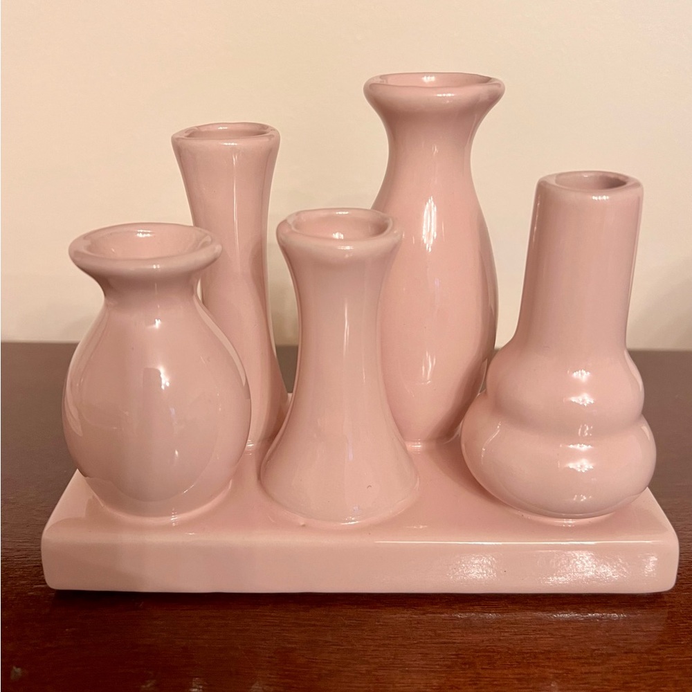 Multi Bud Vase Single Stem Flowers Lt Pink Ceramic Valentines Day Easter Spring